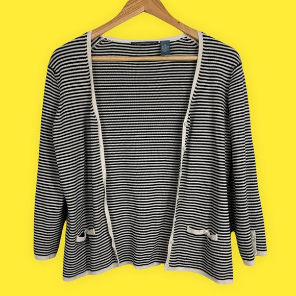 classic black and white/cream striped cardigan - Picture 1 of 5